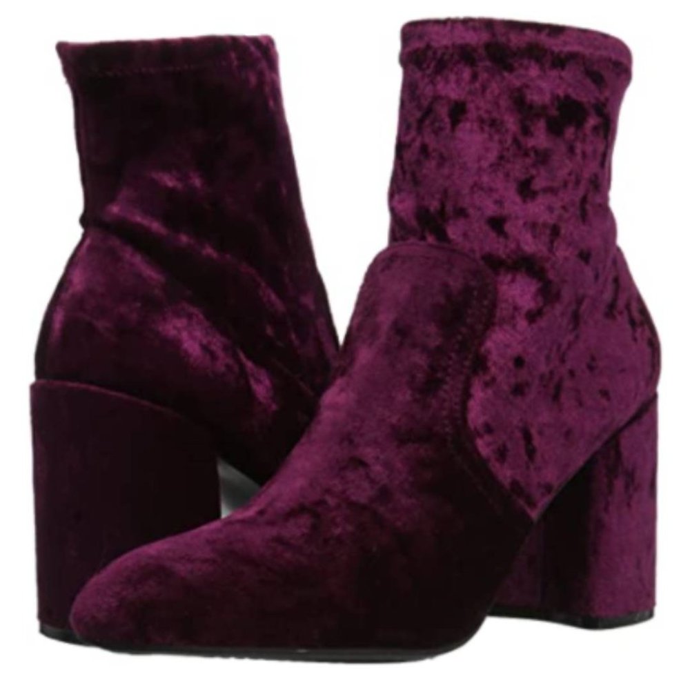 Qupid Burgundy Velvet Sock Booties